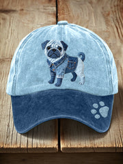 Unisex Lovely Pug Dog Denim Patchwork Pattern Hat
