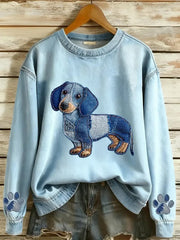 Women's Art Dog Denim Printed Sweatshirt