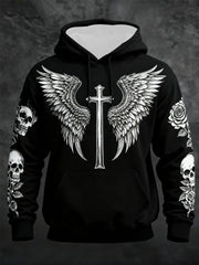 Men's Gothic Skull Oversized Drop-Shoulder Hoodie with Pockets