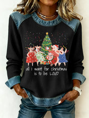 Women's All I Want For Christmas Is To Be Loud Denim Patchwork Top