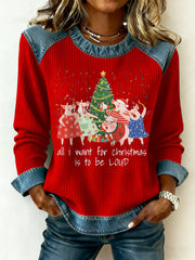Women's All I Want For Christmas Is To Be Loud Denim Patchwork Top