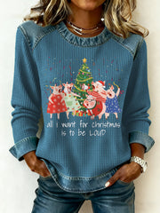 Women's All I Want For Christmas Is To Be Loud Denim Patchwork Top