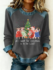Women's All I Want For Christmas Is To Be Loud Denim Patchwork Top