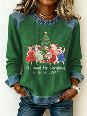 Women's All I Want For Christmas Is To Be Loud Denim Patchwork Top