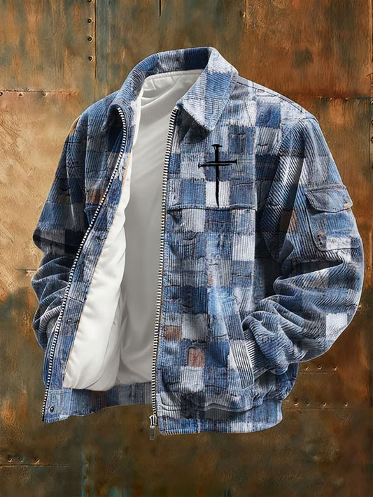 Men's Vintage Faith Cross Casual Corduroy Jacket