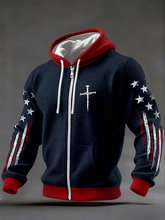 Men's Faith Cross Checkered Cotton  Zip-Up Hoodie