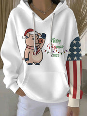 Women's Merry Pigmas 2025 Cute Pig Print Hoodie