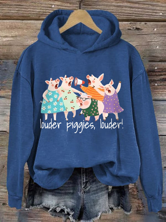 Women's Louder Piggies Resist Print Hoodie