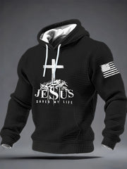 Men's Jesus Saved My Life Checkered Cotton Hoodie