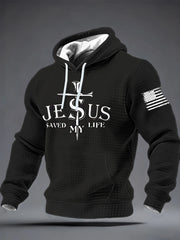 Men's Jesus Saved My Life Checkered Cotton Hoodie