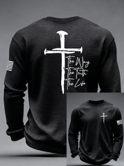 Men's Jesus The Way The Truth The Life John 14:6 Christian Cross Waffle Long Sleeve T-Shirt