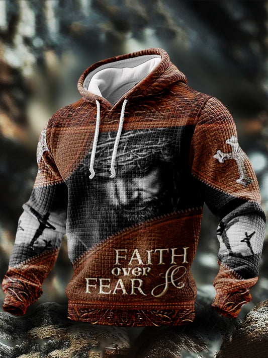 Men's Faith Over Fear Checkered Cotton Hoodie