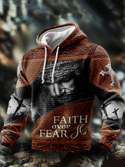 Men's Faith Over Fear Checkered Cotton Hoodie