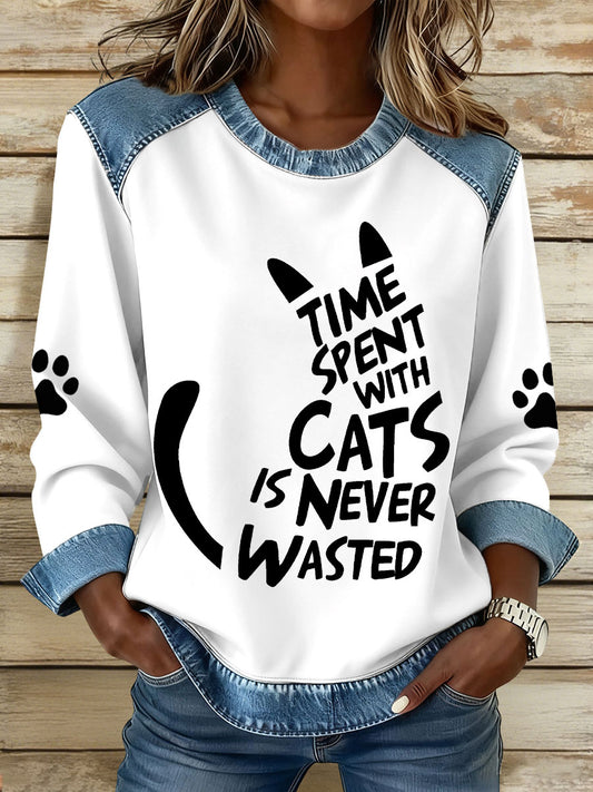 Women's 'time spent with cats is never wasted' sweatshirts