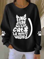 Women's 'time spent with cats is never wasted' sweatshirts