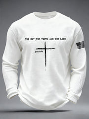 Men's Jesus The Way The Truth The Life John 14:6 Christian Cross Waffle Long Sleeve T-Shirt