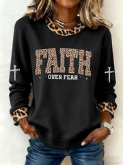 Women's Faith Over Fear Print Casual Sweatshirt