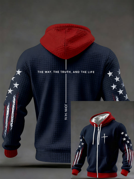 Men's Jesus The Way The Truth The Life John 14:6 Christian Cross Checkered Cotton Hoodie
