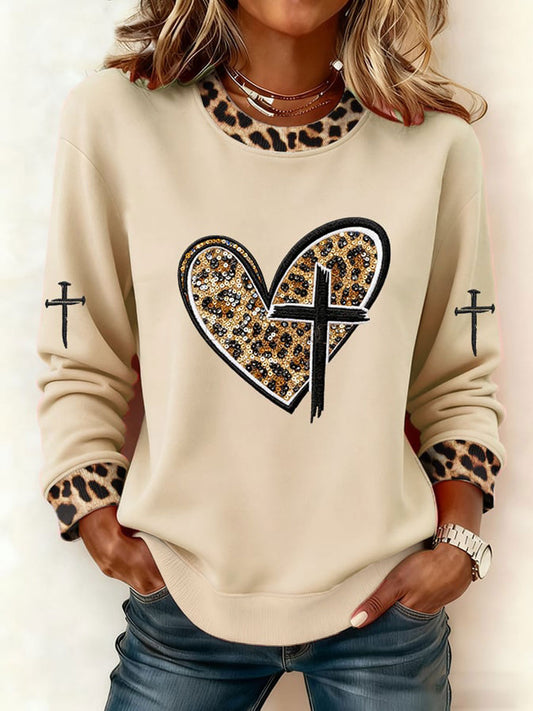 Women's Heart Cross Print Casual Top