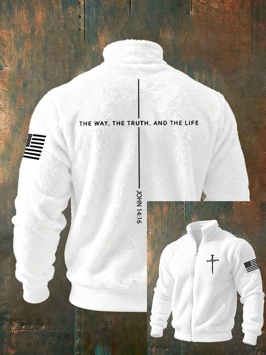 Men's Jesus The Way The Truth The Life John 14:6 Christian Cross  Zipper Flannel Hoodie