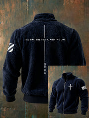 Men's Jesus The Way The Truth The Life John 14:6 Christian Cross  Zipper Flannel Hoodie