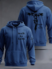 Men's Christian Walk By Faith Cross Print  Hooded Sweatshirt