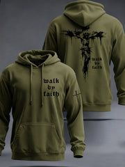 Men's Christian Walk By Faith Cross Print  Hooded Sweatshirt