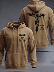 Men's Christian Walk By Faith Cross Print  Hooded Sweatshirt
