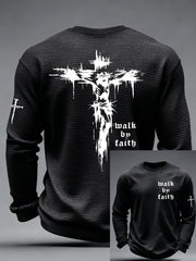 Men's Christian Walk By Faith Cross Print Waffle Long Sleeve T-Shirt