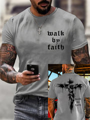 Men's Christian Walk By Faith Cross Print Short Sleeve T-shirt