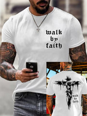 Men's Christian Walk By Faith Cross Print Short Sleeve T-shirt
