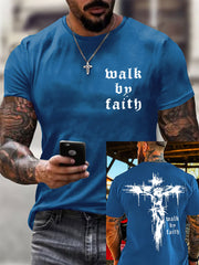 Men's Christian Walk By Faith Cross Print Short Sleeve T-shirt