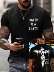 Men's Christian Walk By Faith Cross Print Short Sleeve T-shirt