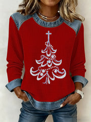 Women's Christmas Print Waffle Sweatshirt