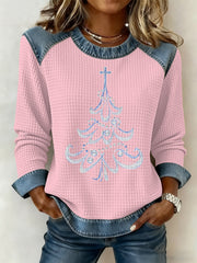 Women's Christmas Print Waffle Sweatshirt