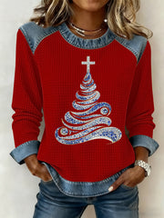 Women's Christmas Print Waffle Sweatshirt