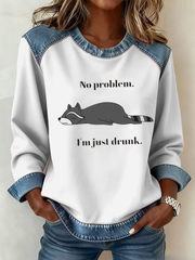 Women's No Problem I'm Just a Drunk Denim Patchwork Top
