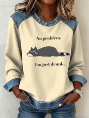 Women's No Problem I'm Just a Drunk Denim Patchwork Top