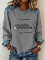 Women's No Problem I'm Just a Drunk Denim Patchwork Top
