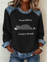 Women's No Problem I'm Just a Drunk Denim Patchwork Top