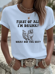Women's Funny Raccoon First of All I'm Drunk Iron On Short Sleeve T-Shirt
