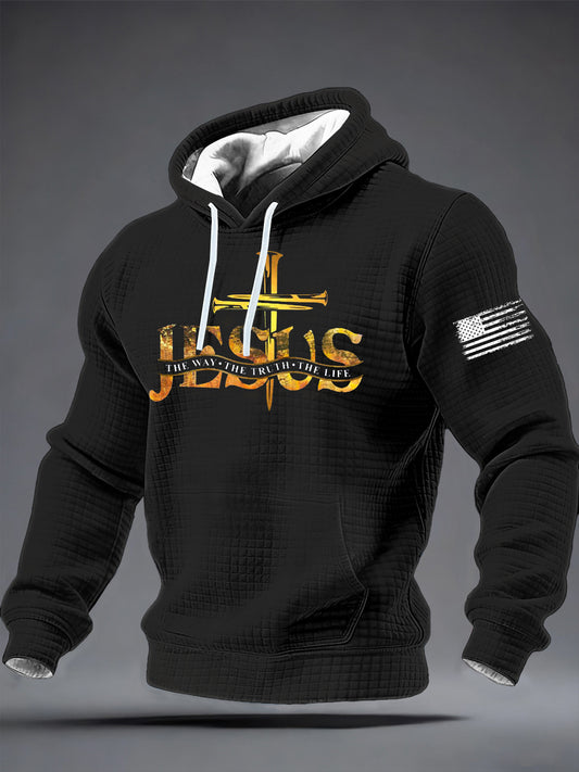 Men's Jesus The Way Checkered Cotton Hoodie