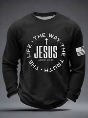 Men's Jesus The Way The Truth The Life John 14:6 Christian Cross Waffle Long Sleeve T-Shirt