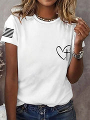 Women's Jesus Always Has My Back Cross Faith USA Flag Print Casual Tee