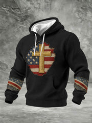 Men's Christian Cross Flag Checkered Cotton Hoodie