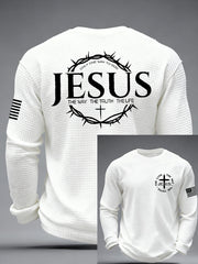 Men's Jesus The Way The Truth The Life John 14:6 Christian Cross Waffle Long Sleeve T-Shirt