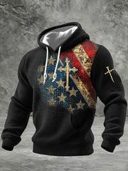 Men's Christian Cross Flag Checkered Cotton Hoodie