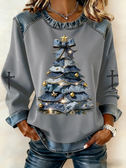 Women's Christmas tree Denim Patchwork Top