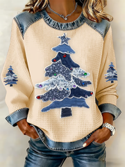 Women's Christmas tree Denim Patchwork Top