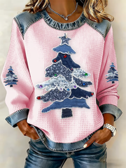 Women's Christmas tree Denim Patchwork Top